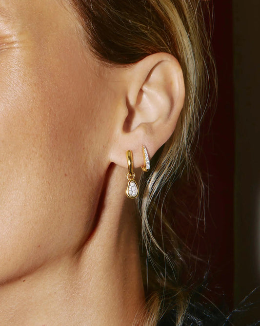 Molten Teardrop Pavé Charm Hoop Earrings | 18ct Gold Plated/Cubic Zirconia Earrings Missoma 