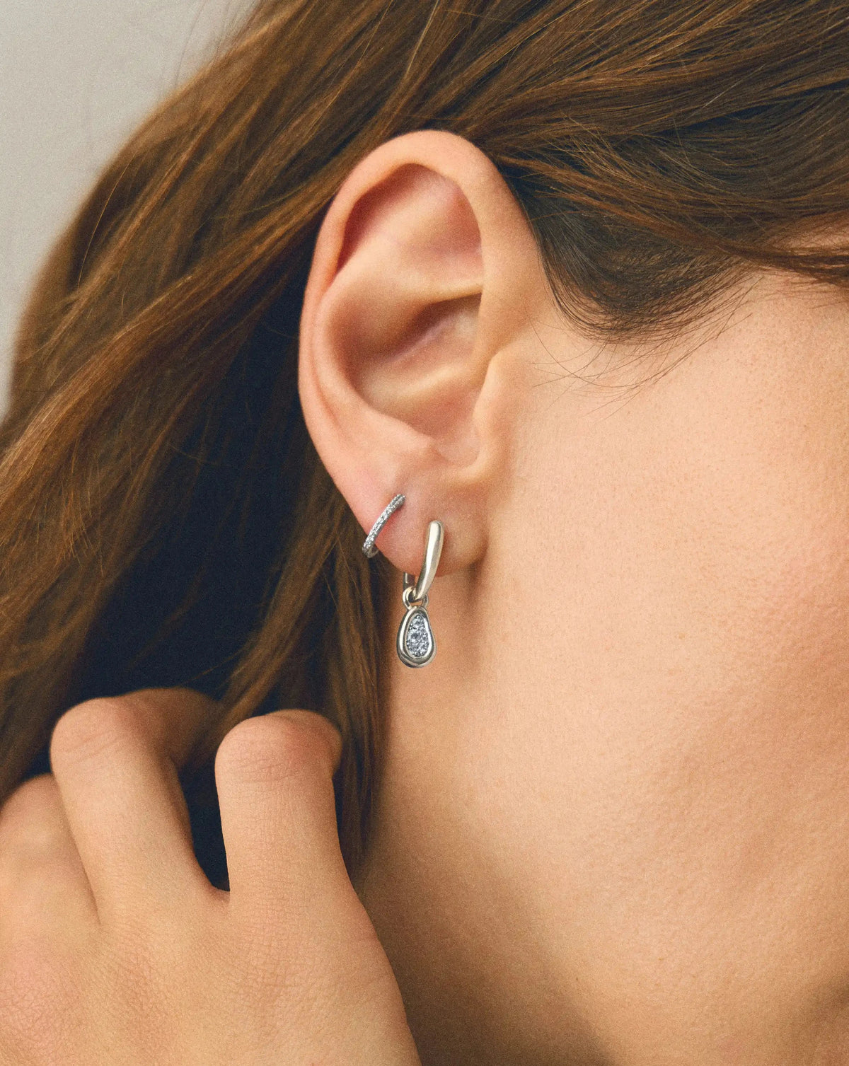 Molten Teardrop Pavé Charm Hoop Earrings | Silver Plated/Cubic Zirconia Earrings Missoma 