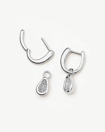 Molten Teardrop Pavé Charm Hoop Earrings | Silver Plated/Cubic Zirconia Earrings Missoma 