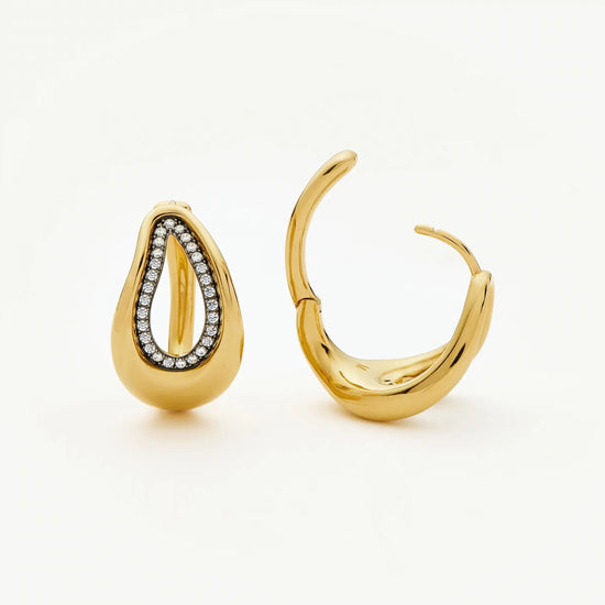 Molten Teardrop Pavé Hoop Earrings | 18ct Gold Plated/Cubic Zirconia Earrings Missoma 