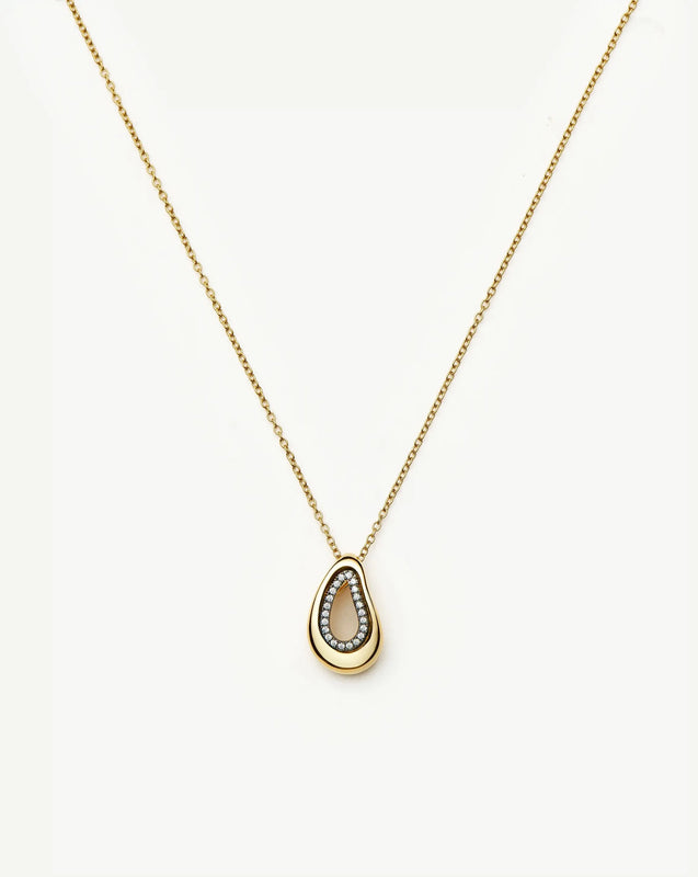 Molten Teardrop Pavé Pendant Necklace | 18ct Gold Plated/Cubic Zirconia