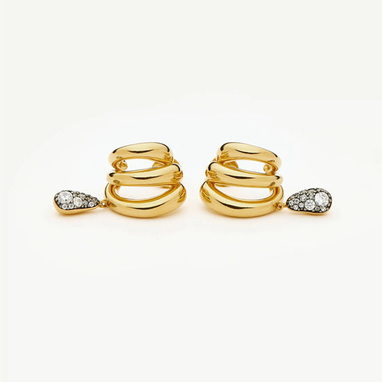 Molten Teardrop Pavé Trio Stud Earrings | 18ct Gold Plated/Cubic Zirconia Earrings Missoma 