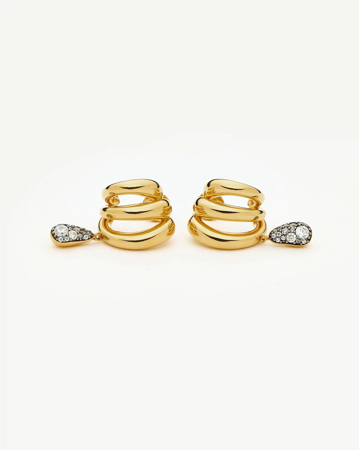 Molten Teardrop Pavé Trio Stud Earrings | 18ct Gold Plated/Cubic Zirconia Earrings Missoma 