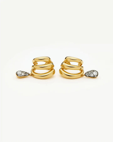 Molten Teardrop Pavé Trio Stud Earrings | 18ct Gold Plated/Cubic Zirconia Earrings Missoma 