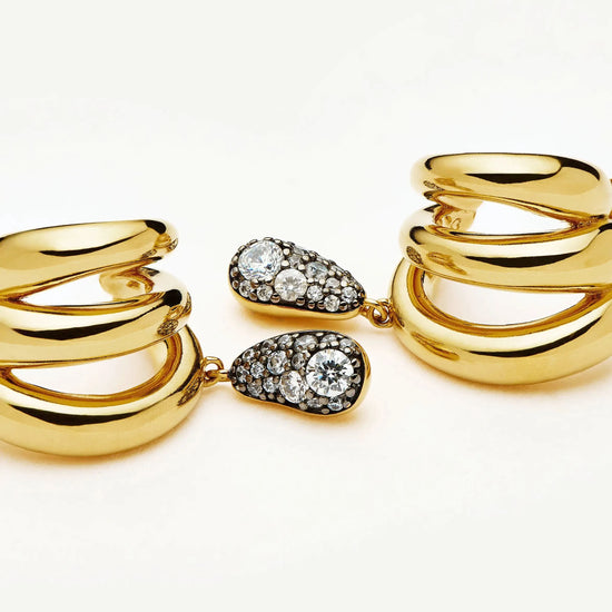 Molten Teardrop Pavé Trio Stud Earrings | 18ct Gold Plated/Cubic Zirconia Earrings Missoma 