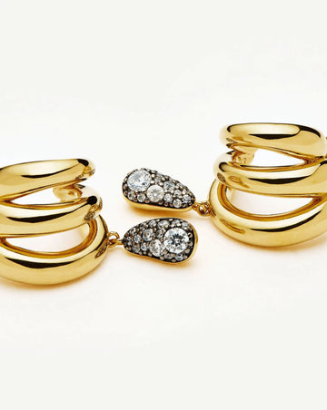Molten Teardrop Pavé Trio Stud Earrings | 18ct Gold Plated/Cubic Zirconia Earrings Missoma 