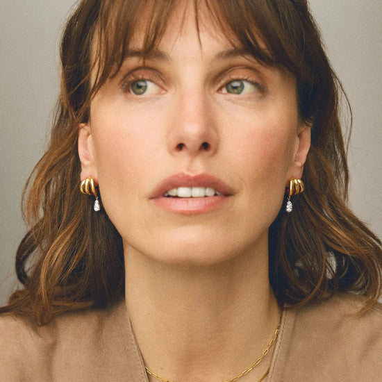 Molten Teardrop Pavé Trio Stud Earrings | 18ct Gold Plated/Cubic Zirconia Earrings Missoma 
