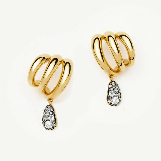 Molten Teardrop Pavé Trio Stud Earrings | 18ct Gold Plated/Cubic Zirconia Earrings Missoma 