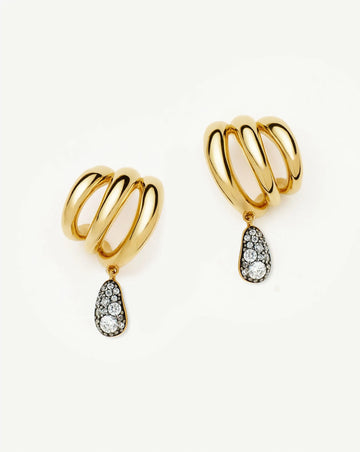 Molten Teardrop Pavé Trio Stud Earrings | 18ct Gold Plated/Cubic Zirconia Earrings Missoma 