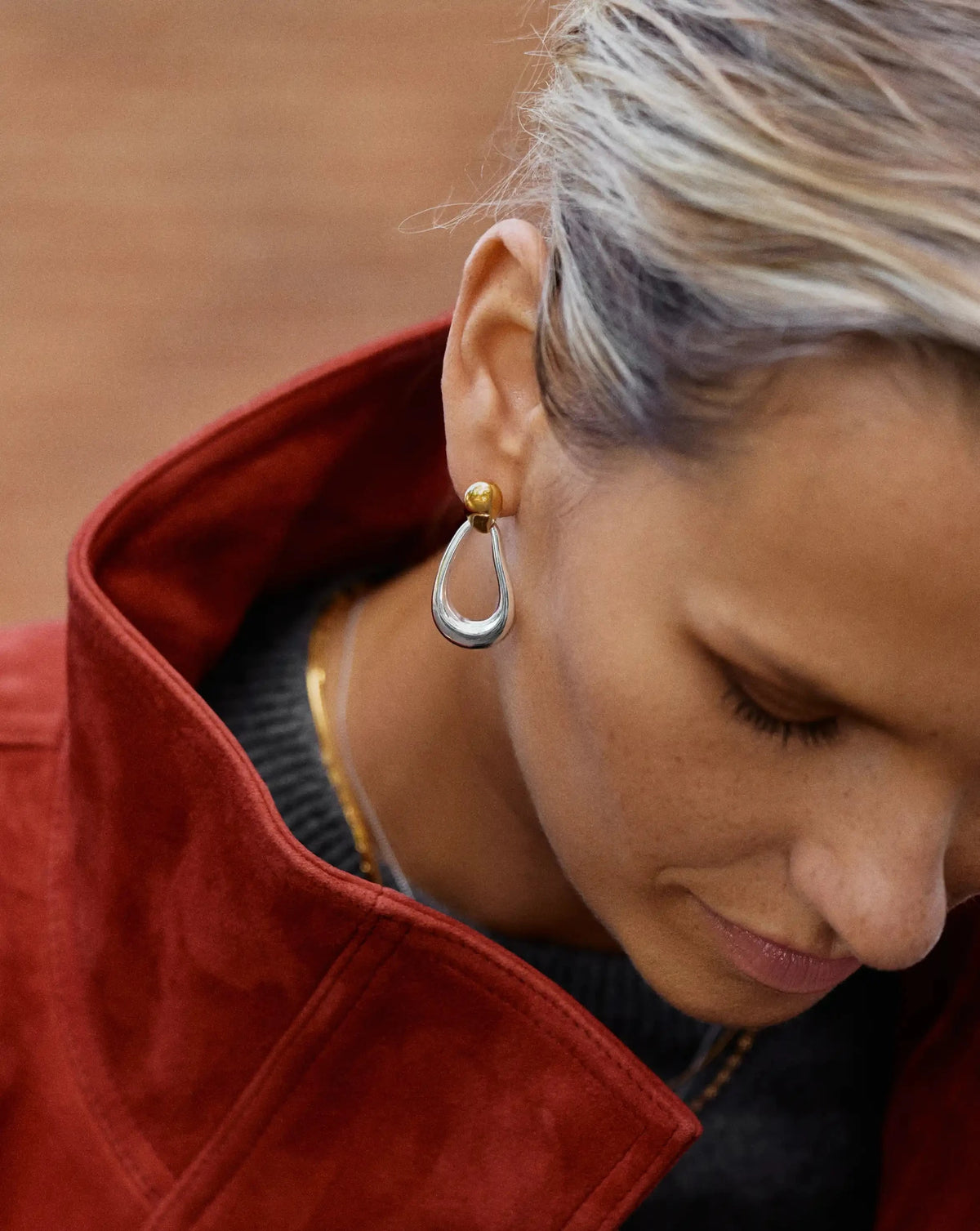 Molten Teardrop Statement Stud Earrings | Mixed Metal Earrings Missoma 