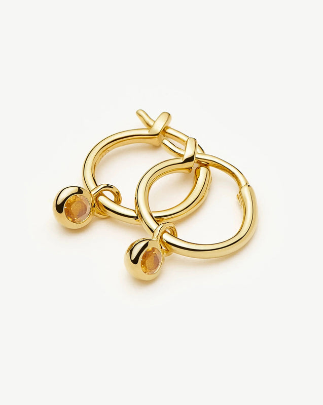 November Birthstone Mini Charm Hoop Earrings | 18ct Gold Plated/Citrine