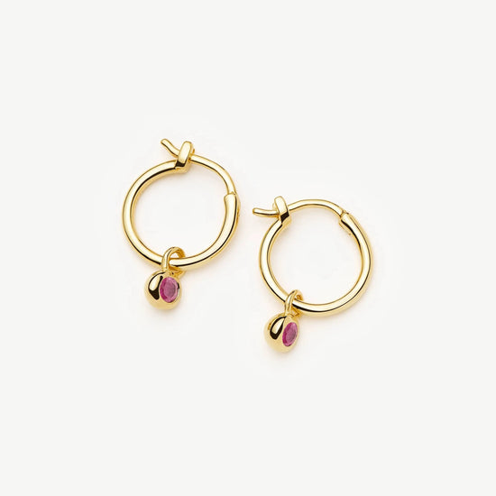 October Birthstone Mini Charm Hoop Earrings | 18ct Gold Vermeil/Pink Tourmaline Earrings Missoma 