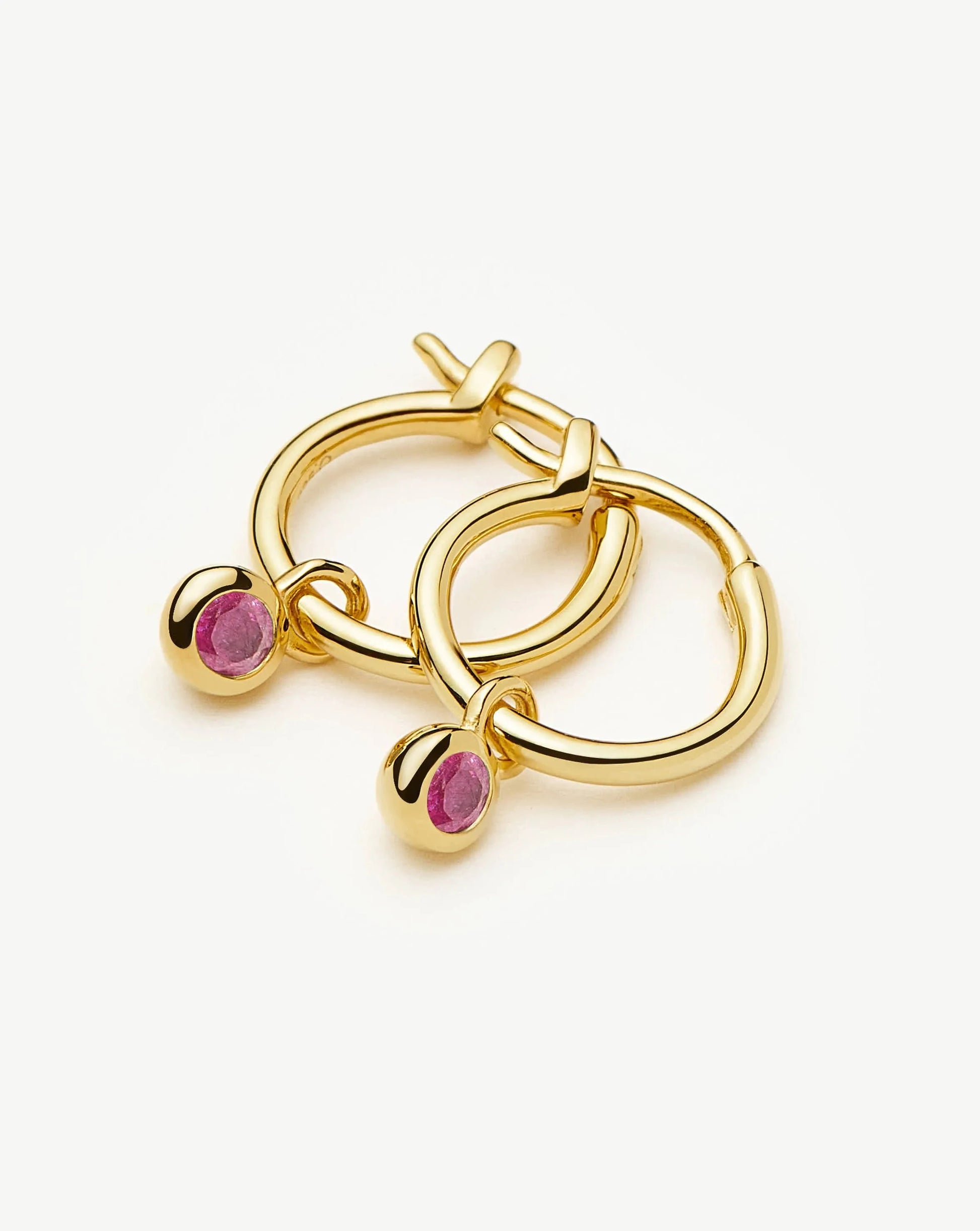 October Birthstone Mini Charm Hoop Earrings | 18ct Gold Vermeil/Pink Tourmaline Earrings Missoma 
