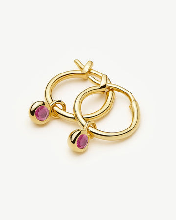 October Birthstone Mini Charm Hoop Earrings | 18ct Gold Vermeil/Pink Tourmaline Earrings Missoma 