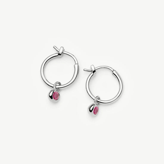 October Birthstone Mini Charm Hoop Earrings | Sterling Silver/Pink Tourmaline Earrings Missoma 