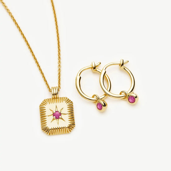 October Birthstone Necklace & Charm Earrings Set | 18ct Gold Vermeil/Pink Tourmaline Necklaces Missoma 