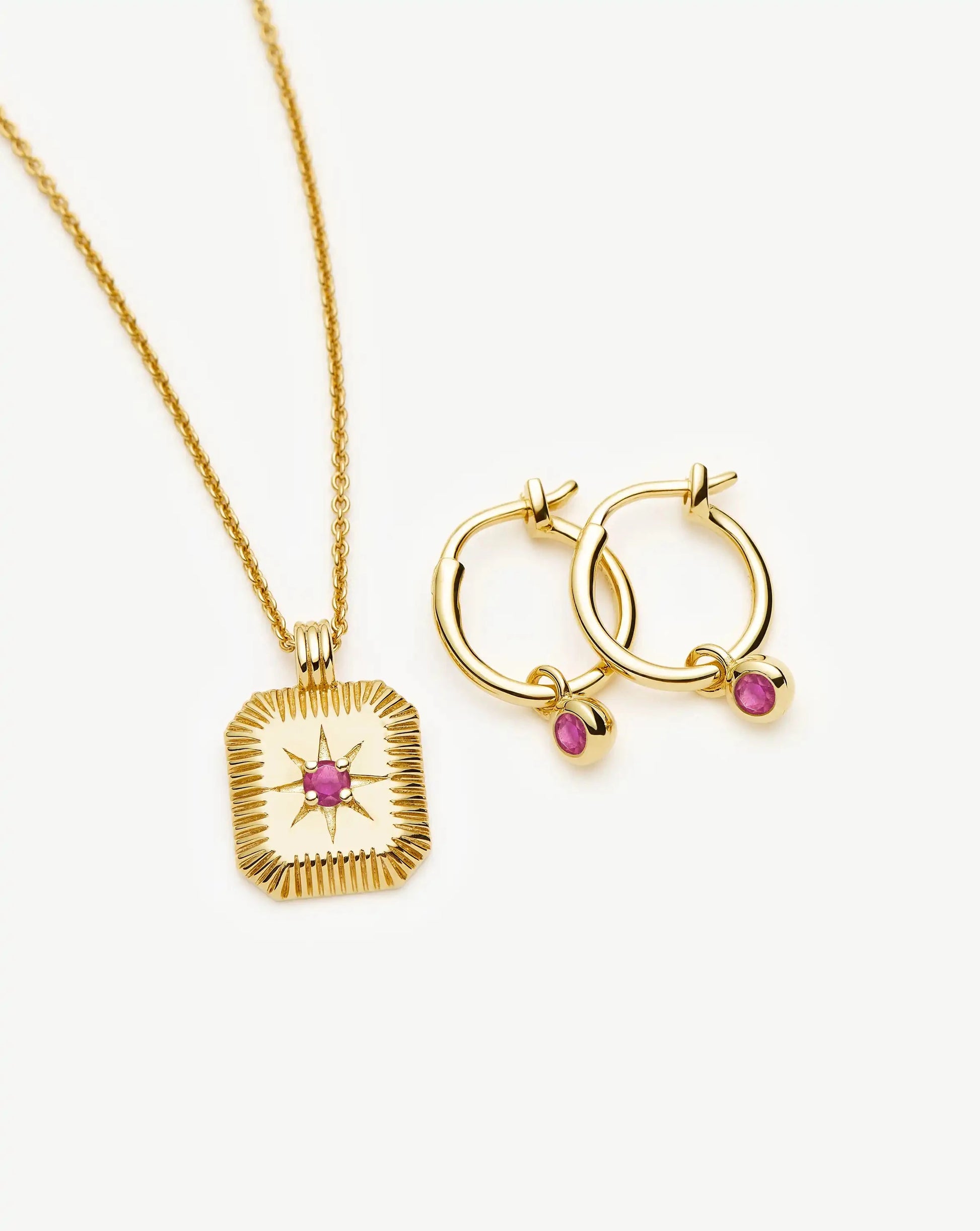 October Birthstone Necklace & Charm Earrings Set | 18ct Gold Vermeil/Pink Tourmaline Necklaces Missoma 