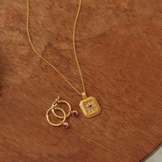 October Birthstone Necklace & Charm Earrings Set | 18ct Gold Vermeil/Pink Tourmaline Necklaces Missoma 