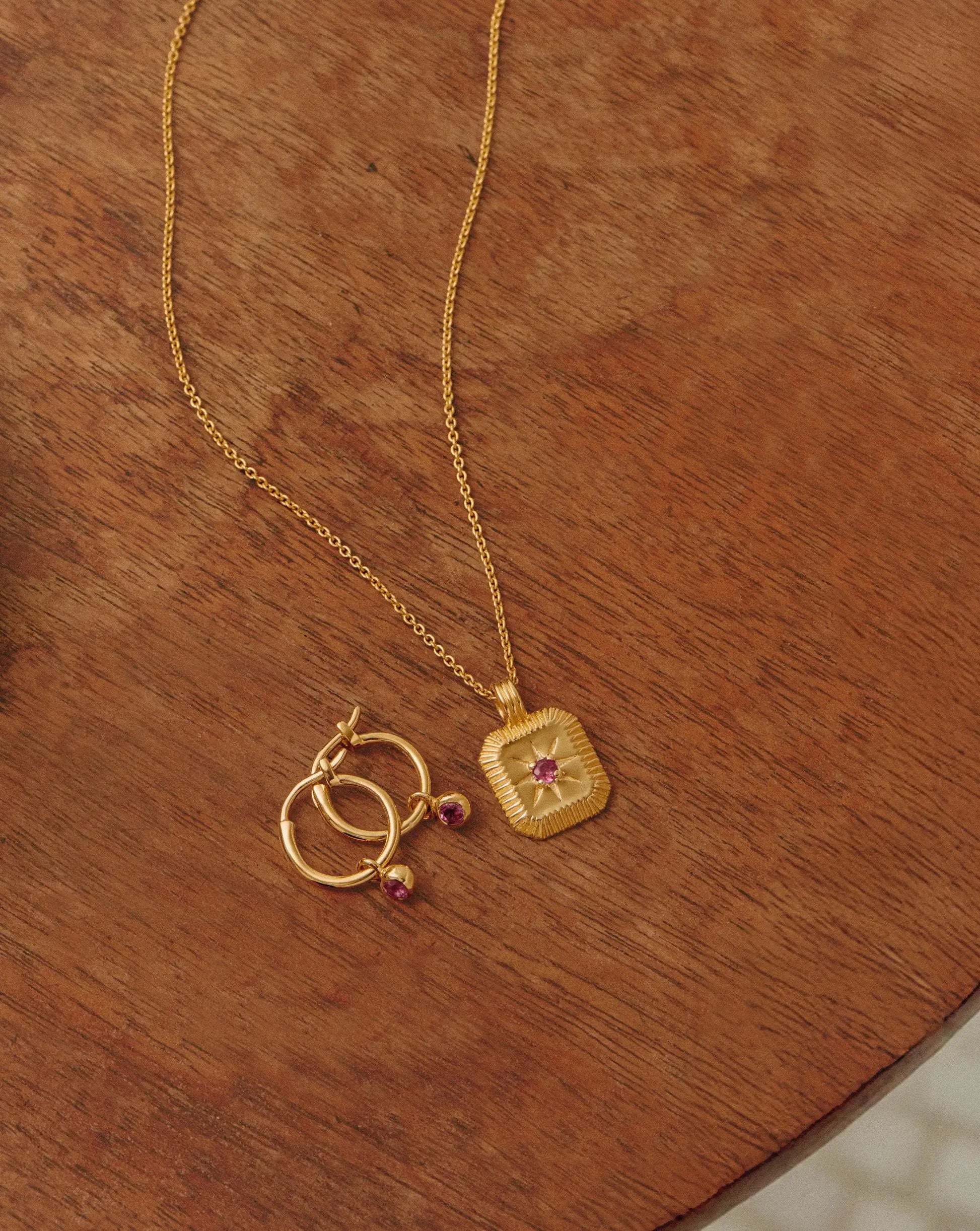 October Birthstone Necklace & Charm Earrings Set | 18ct Gold Vermeil/Pink Tourmaline Necklaces Missoma 