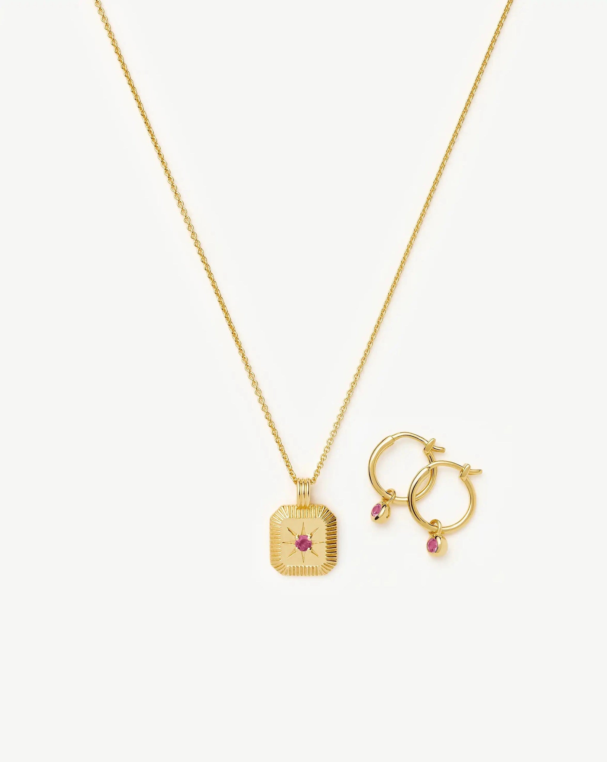 October Birthstone Necklace & Charm Earrings Set | 18ct Gold Vermeil/Pink Tourmaline Necklaces Missoma 