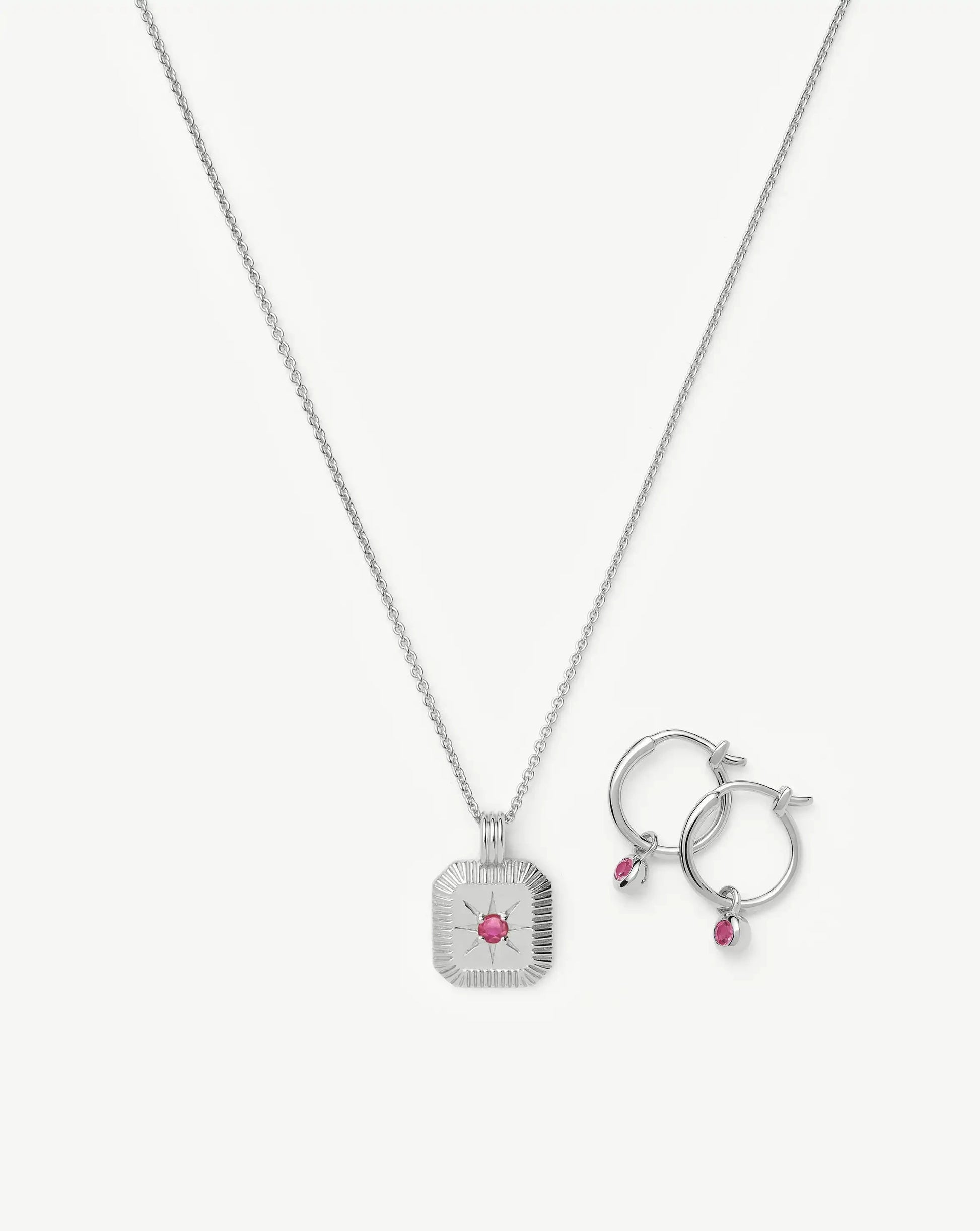 October Birthstone Necklace & Charm Earrings Set | Sterling Silver/Pink Tourmaline Necklaces Missoma 