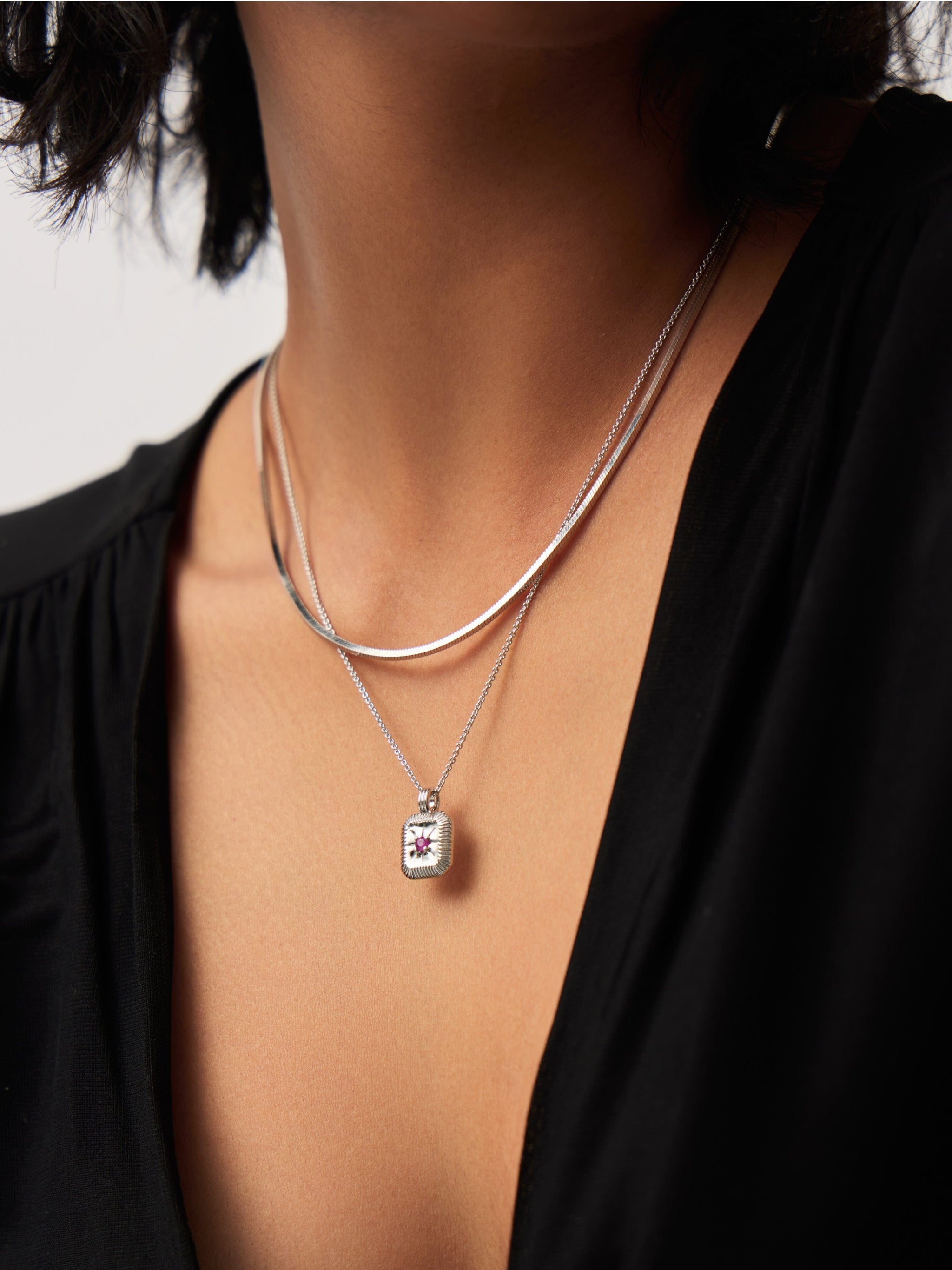 October Birthstone Necklace & Charm Earrings Set | Sterling Silver/Pink Tourmaline Necklaces Missoma 