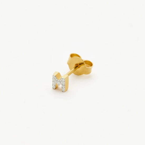 Pave Initial Single Stud Earring - Initial M | 18ct Gold Vermeil/Cubic Zirconia Earrings Missoma 