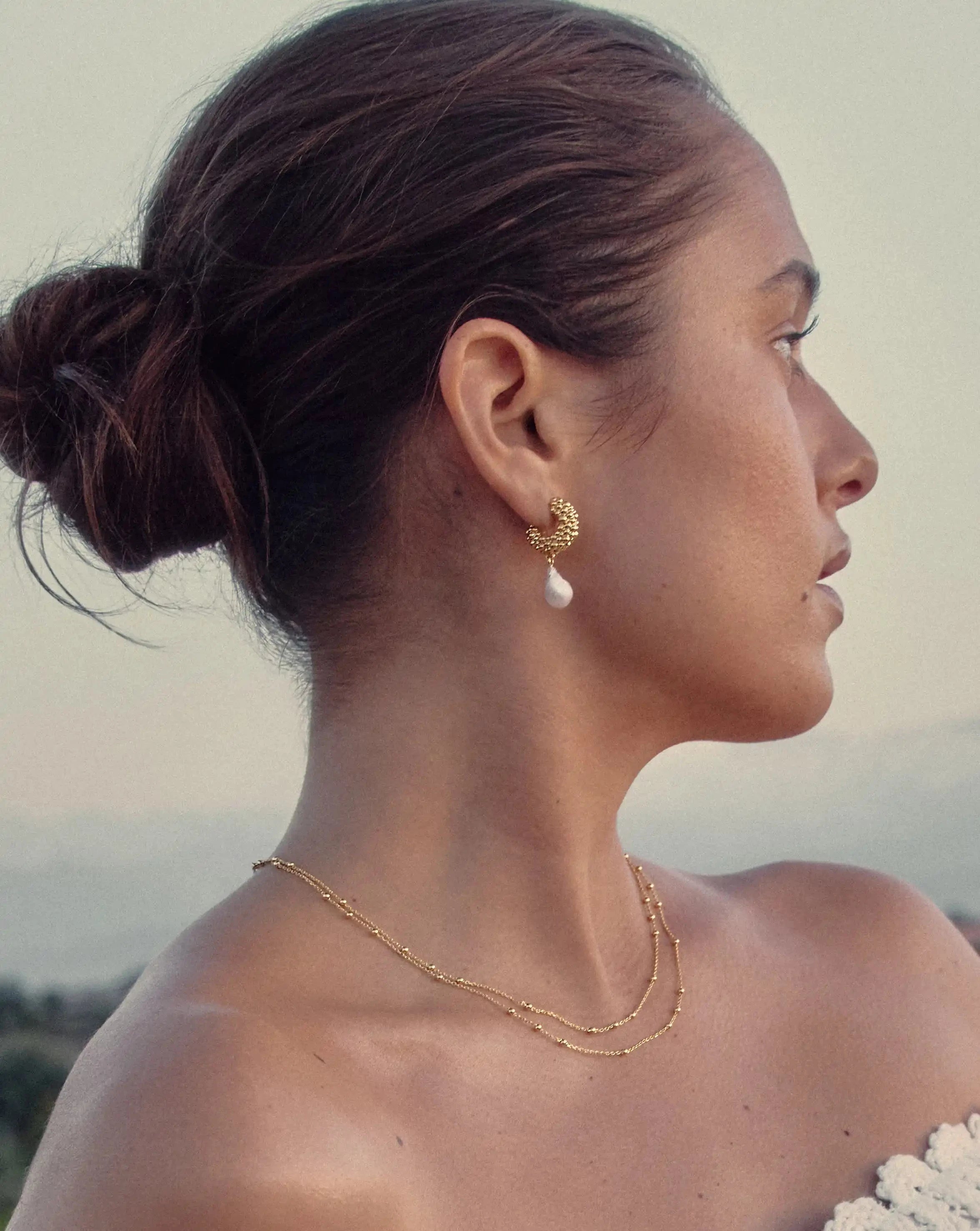 Pearl Baya Charm Hoop Earrings | 18ct Gold Plated/Pearl Earrings Missoma 