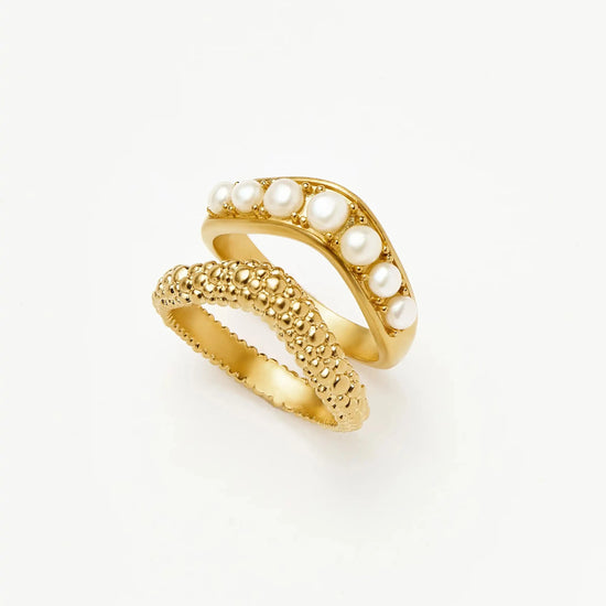 Pearl Baya Stacking Ring Set | 18ct Gold Plated/Pearl Rings Missoma 
