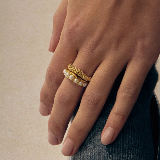 Pearl Baya Stacking Ring Set | 18ct Gold Plated/Pearl Rings Missoma 