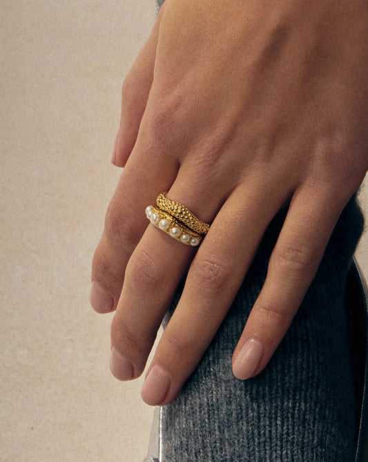 Pearl Baya Stacking Ring Set | 18ct Gold Plated/Pearl Rings Missoma 