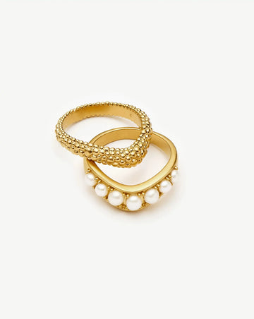 Pearl Baya Stacking Ring Set | 18ct Gold Plated/Pearl Rings Missoma 