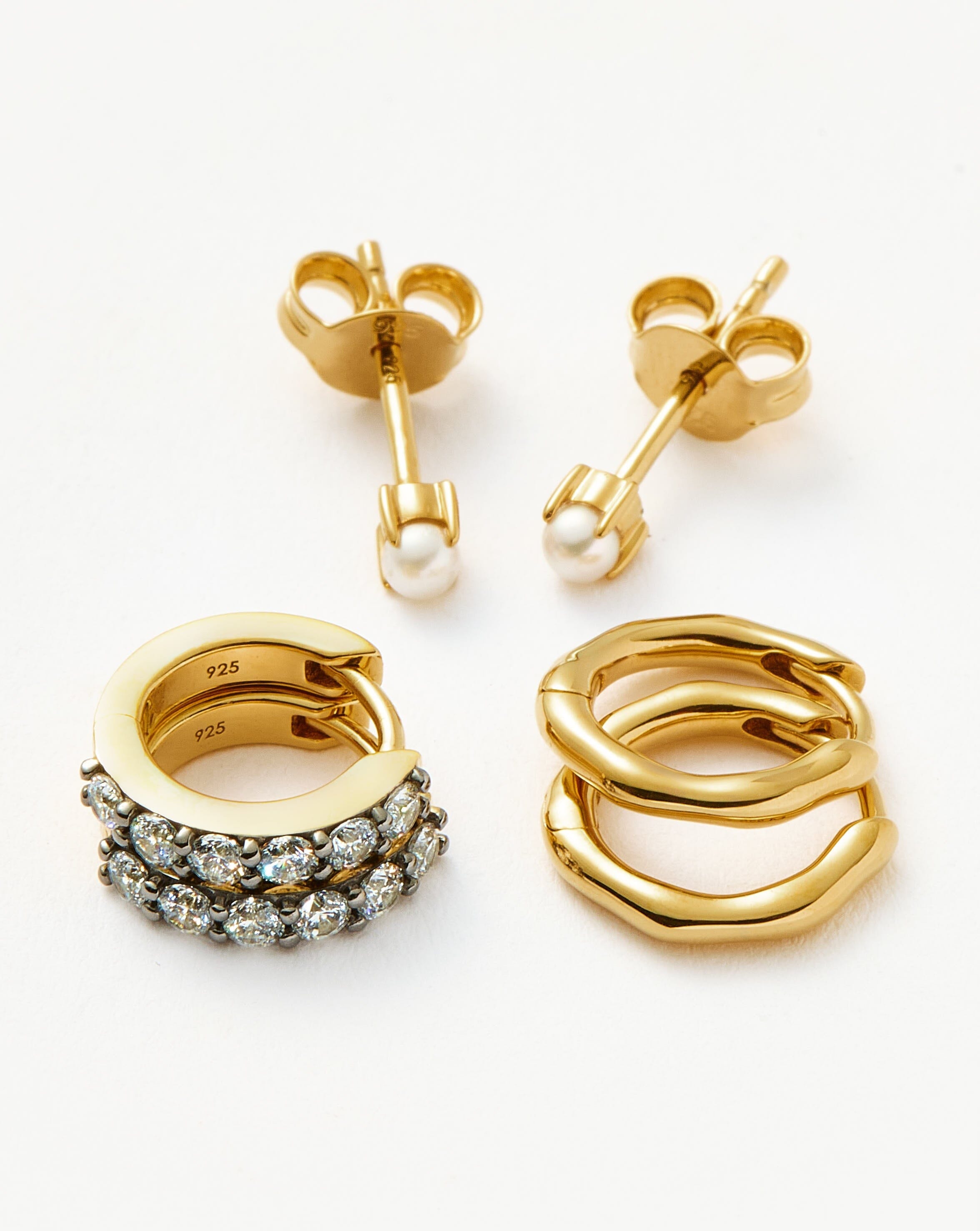Pearl Mix & Match Charm Hoop Earring Set | 18ct Gold Plated Vermeil/Pearl Set Missoma 