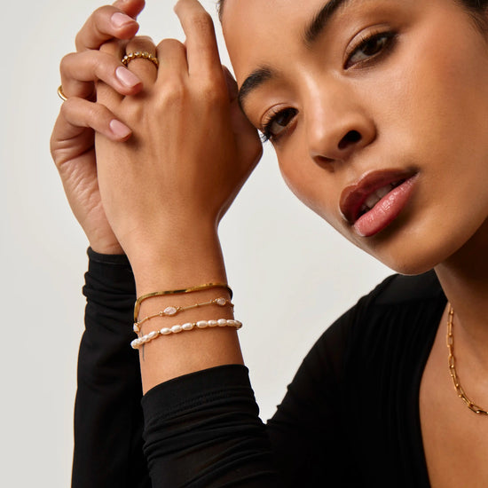Pearl & Snake Chain Triple Bracelet Set | 18ct Gold Plated Layering Sets Missoma 