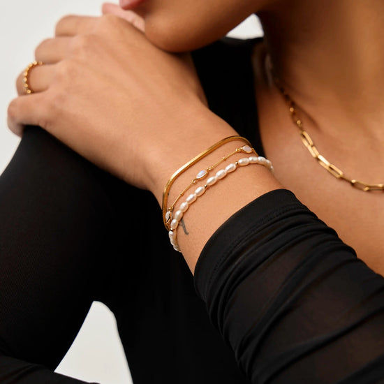 Pearl & Snake Chain Triple Bracelet Set | 18ct Gold Plated Layering Sets Missoma 