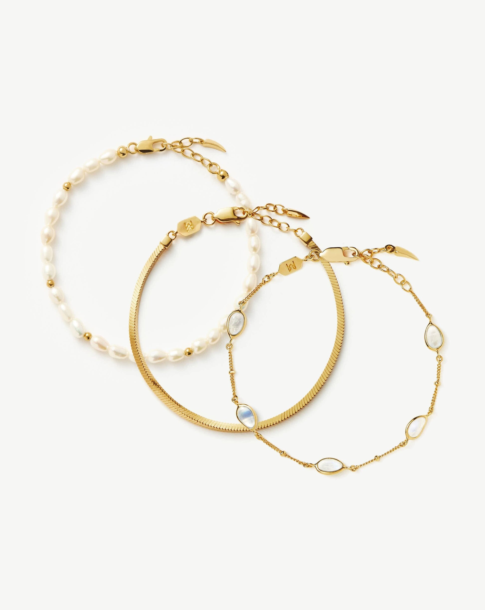 Pearl & Snake Chain Triple Bracelet Set | 18ct Gold Plated Layering Sets Missoma 