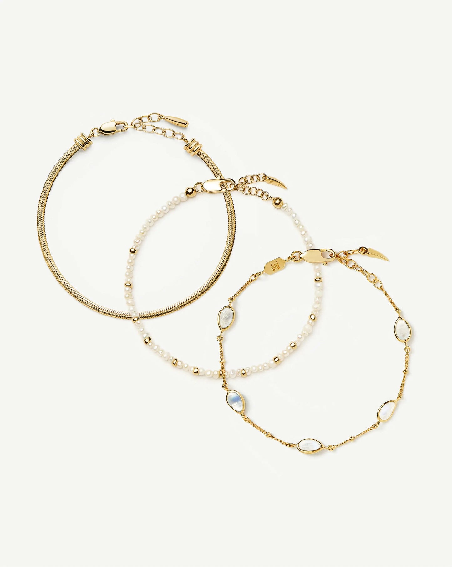 Pearl & Snake Chain Triple Bracelet Set | 18ct Gold Plated/Pearl Bracelets Missoma 