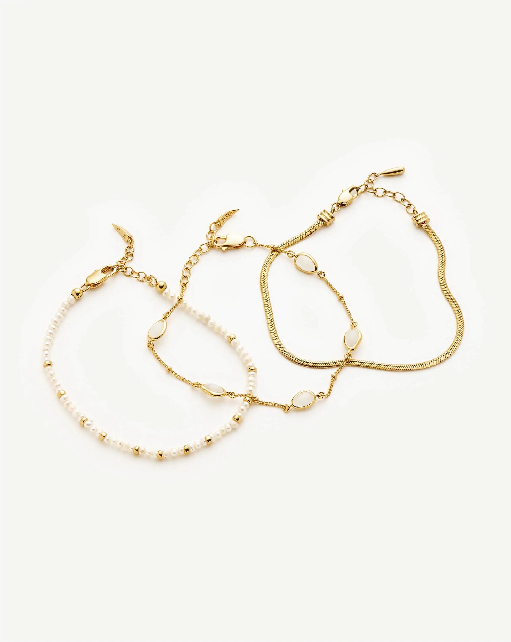 Pearl & Snake Chain Triple Bracelet Set | 18ct Gold Plated/Pearl Bracelets Missoma 