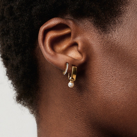 Pearl Square & Pave Small Hoop Earring Set | 18ct Gold Vermeil Cubic Zirconica Pearl Earrings Missoma 