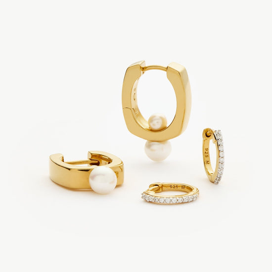 Pearl Square & Pave Small Hoop Earring Set | 18ct Gold Vermeil Cubic Zirconica Pearl Earrings Missoma 