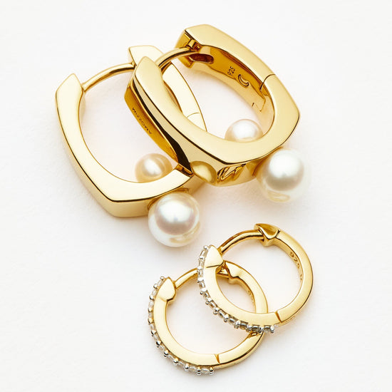 Pearl Square & Pave Small Hoop Earring Set | 18ct Gold Vermeil Cubic Zirconica Pearl Earrings Missoma 