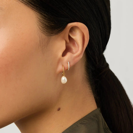 Pearl Twisted Drop Earrings & Classic Pave Huggies Set | 18ct Gold Vermeil/Pearl/Cubic Zirconia Earrings Missoma 