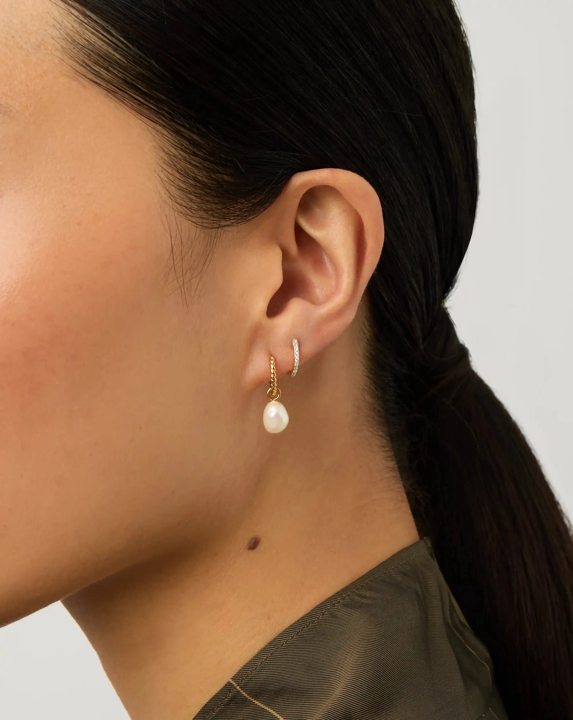 Pearl Twisted Drop Earrings & Classic Pave Huggies Set | 18ct Gold Vermeil/Pearl/Cubic Zirconia Earrings Missoma 