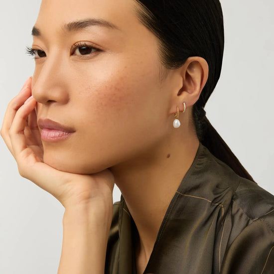 Pearl Twisted Drop Earrings & Classic Pave Huggies Set | 18ct Gold Vermeil/Pearl/Cubic Zirconia Earrings Missoma 