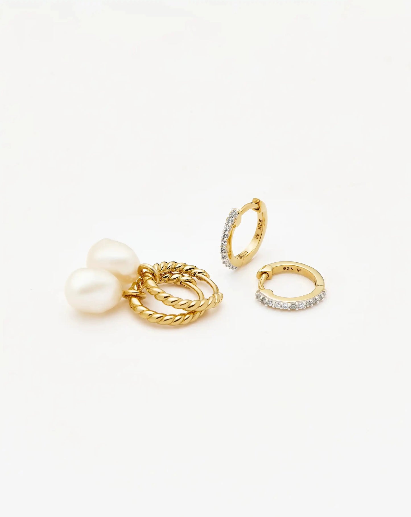 Pearl Twisted Drop Earrings & Classic Pave Huggies Set | 18ct Gold Vermeil/Pearl/Cubic Zirconia Earrings Missoma 