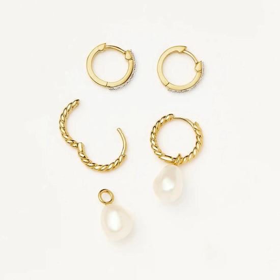 Pearl Twisted Drop Earrings & Classic Pave Huggies Set | 18ct Gold Vermeil/Pearl/Cubic Zirconia Earrings Missoma 