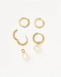 Pearl Twisted Drop Earrings & Classic Pave Huggies Set | 18ct Gold Vermeil/Pearl/Cubic Zirconia Earrings Missoma 