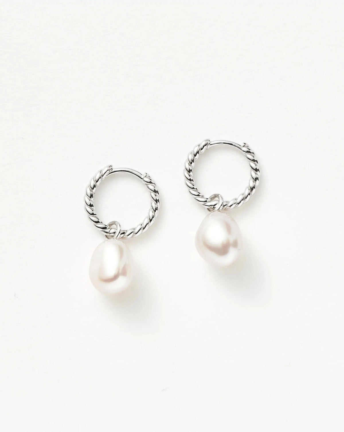 Pearl Twisted Small Drop Hoop Earrings Sterling Silver Pearl