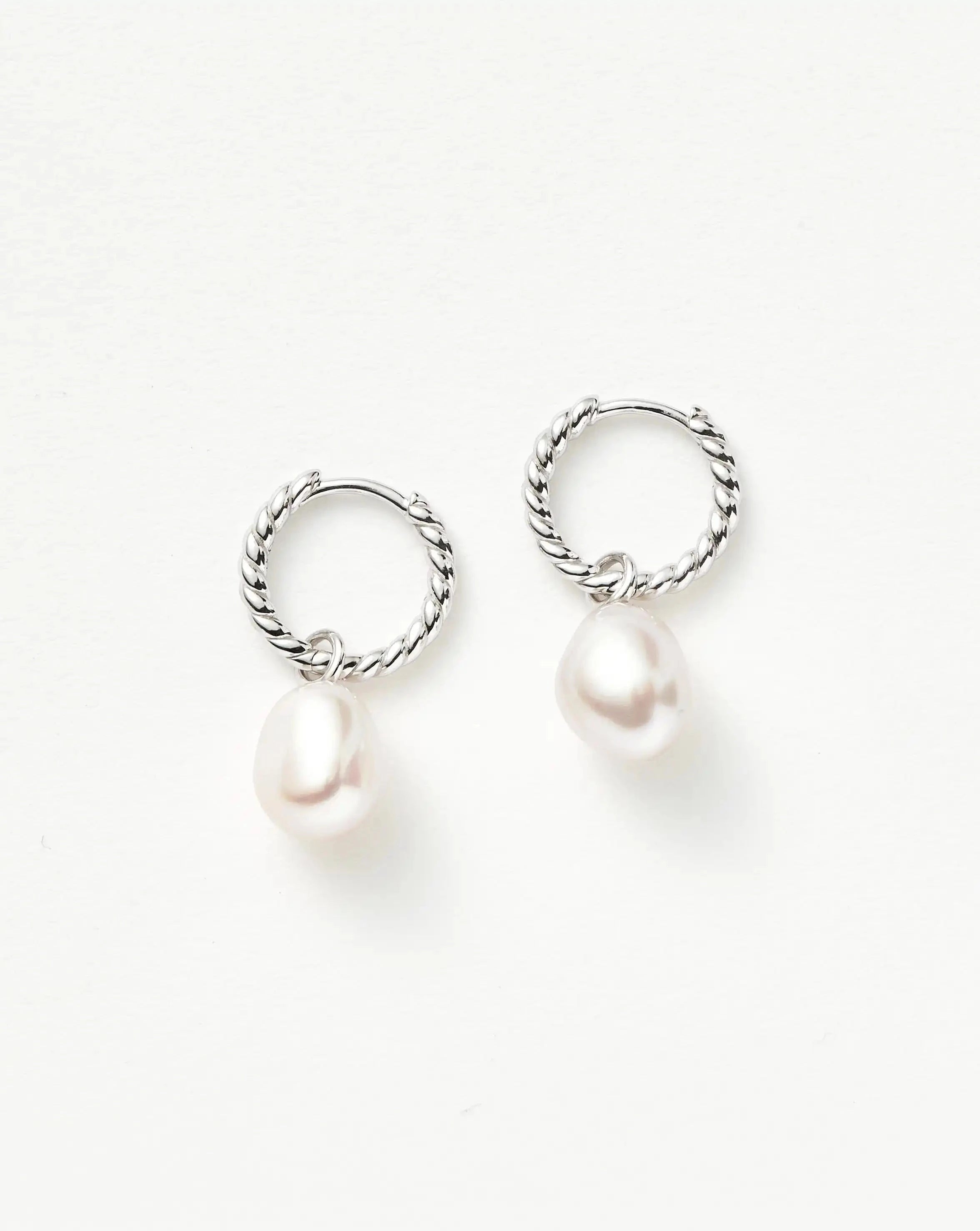 Pearl Twisted Small Drop Hoop Earrings | Sterling Silver/Pearl Earrings Missoma 