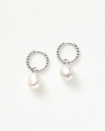 Pearl Twisted Small Drop Hoop Earrings | Sterling Silver/Pearl Earrings Missoma 